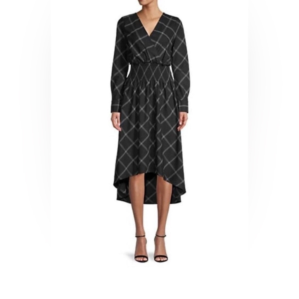 NEW BCBGMAXAZRIA Windowpane Smocked Dress M
